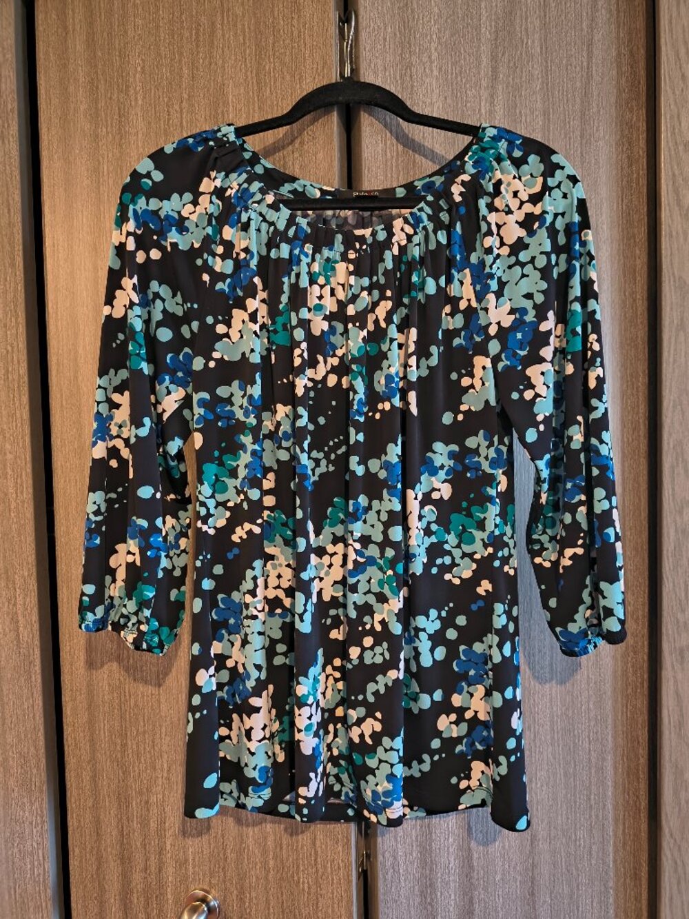Style & Co Blue White Black Polka Dot Long Sleeved Blouse Medium Office Casual - Picture 7 of 7